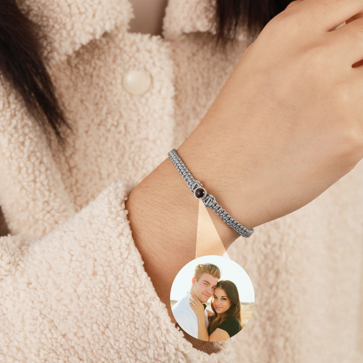 Custom Photo Projection Bracelet, Adjustable Woven Titanium Steel Pendant. DIY Picture Bracelet Jewelry. Valentine's Day Gift
