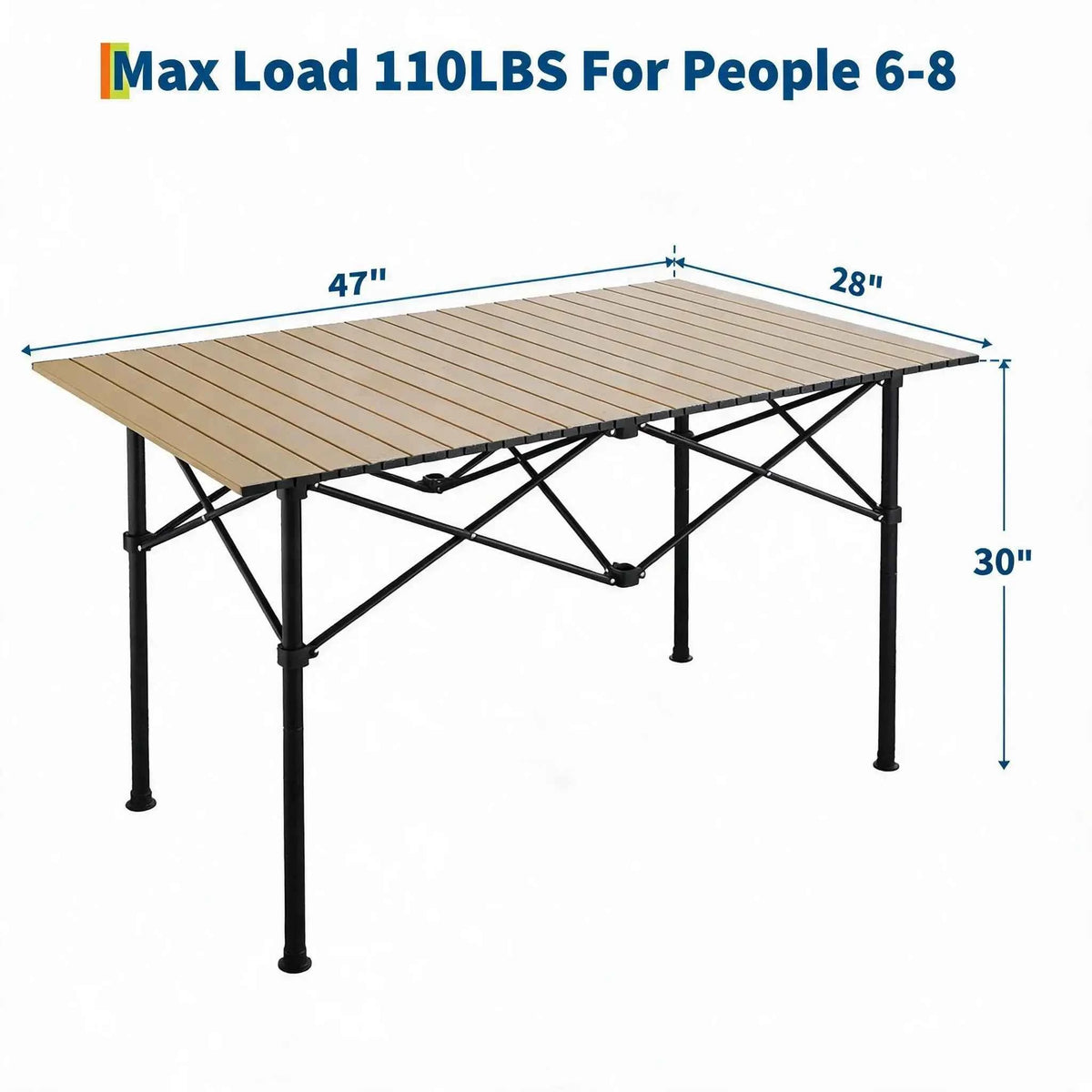 47x28x30in Folding Camping Table, Portable Aluminum Roll Up Table With Carry Bag, 110lb.