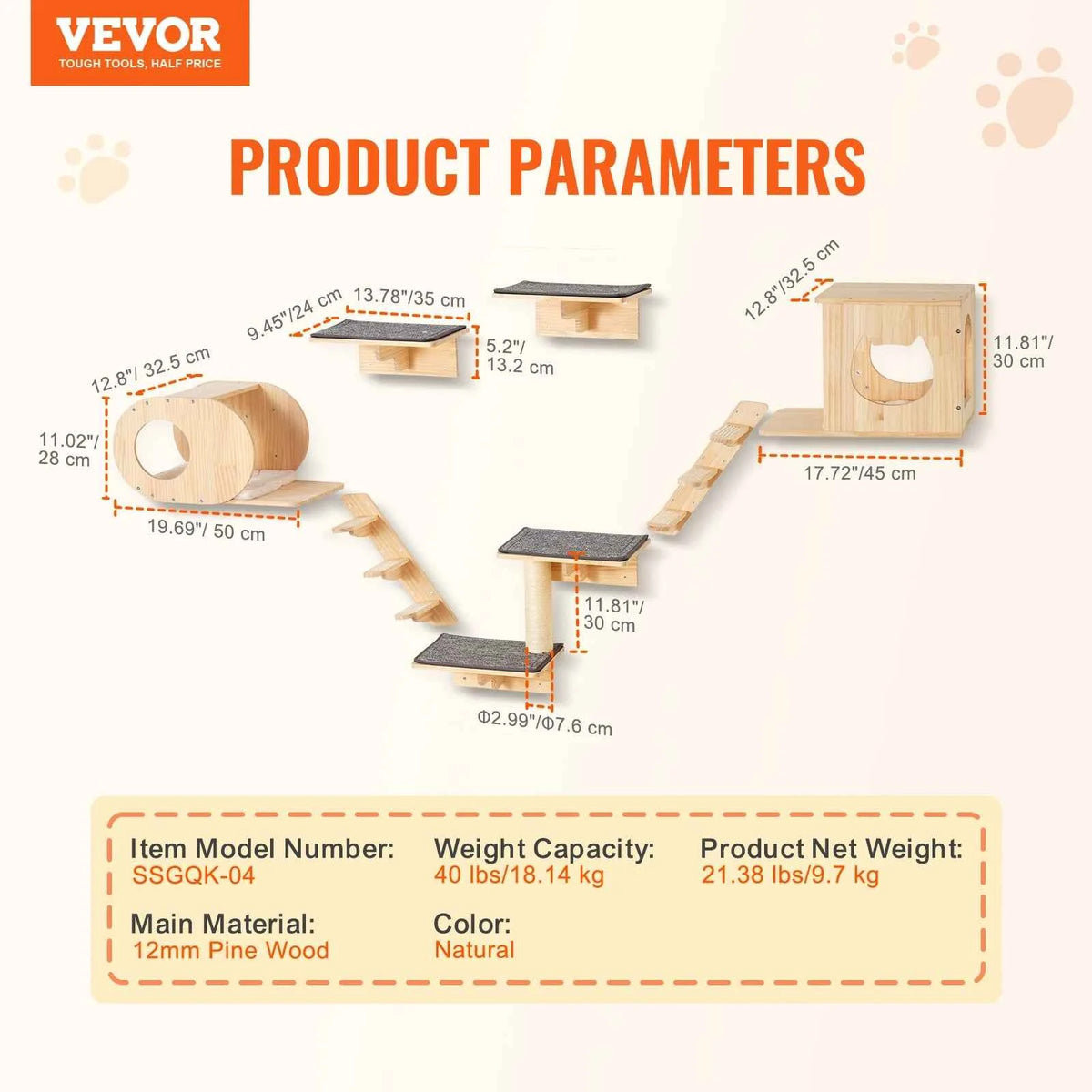 SucceBuy Wall Mounted Cat Shelves  and Perches with Jumping Boards, Hammocks & Cat Tree, Cat Furniture and Shelves