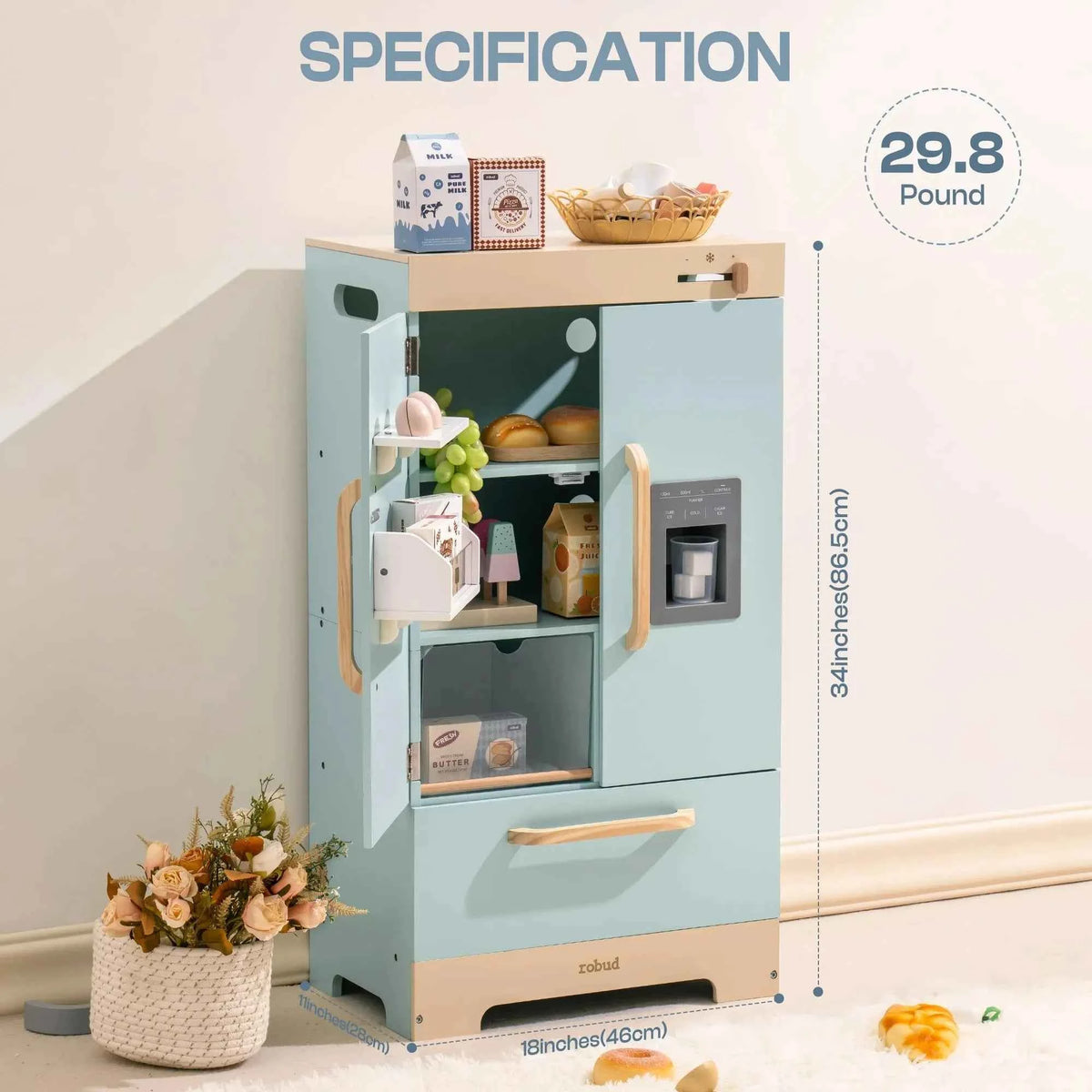 Robud Kids Wooden Play Kitchen. All in One Corner Set Includes Oven, Refrigerator, Washer. Perfect Gift for Little Chefs