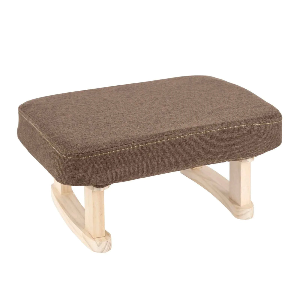 Solid Wood Rocking Footstool with Linen Upholstered Padded Ottoman. Portable.  Small Shoe Changing Bench. Low Foot Rest Stool.