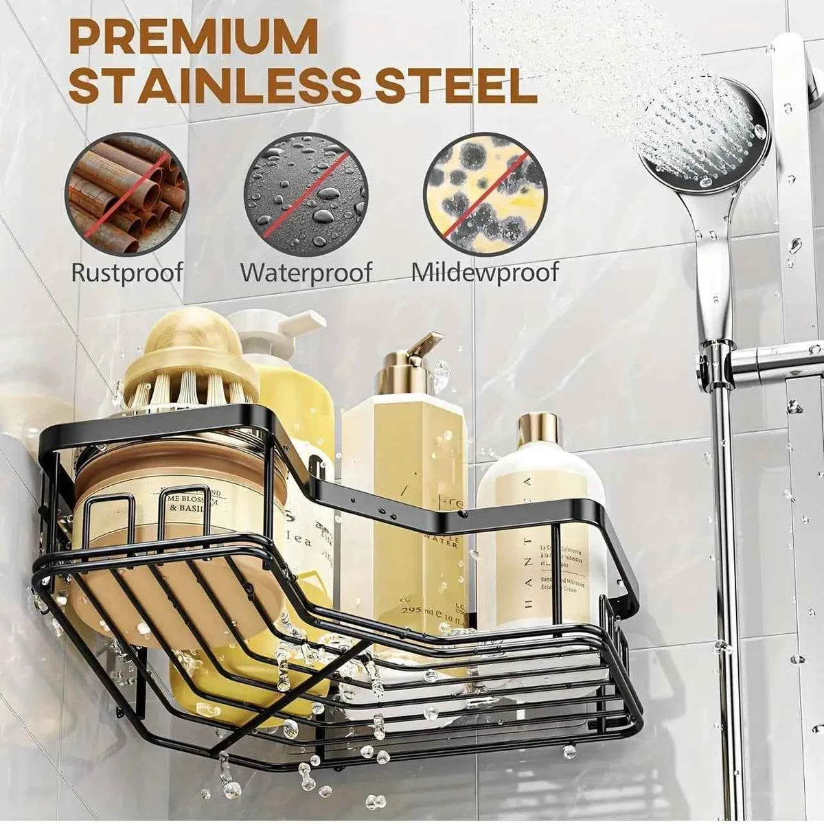 3/5 Pack Shower Organizer , Adhesive Shower Caddy with No Drilling,  Rustproof Stainless Steel for Bathroom and Storage & Kitchen