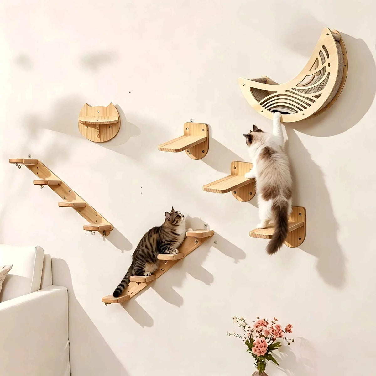 Wall Mounted Cat Shelves Set. Moon Shape Hammock. Star Perches &Climbing Steps.  For  Cats Indoor, Res,, Playing or Sleeping