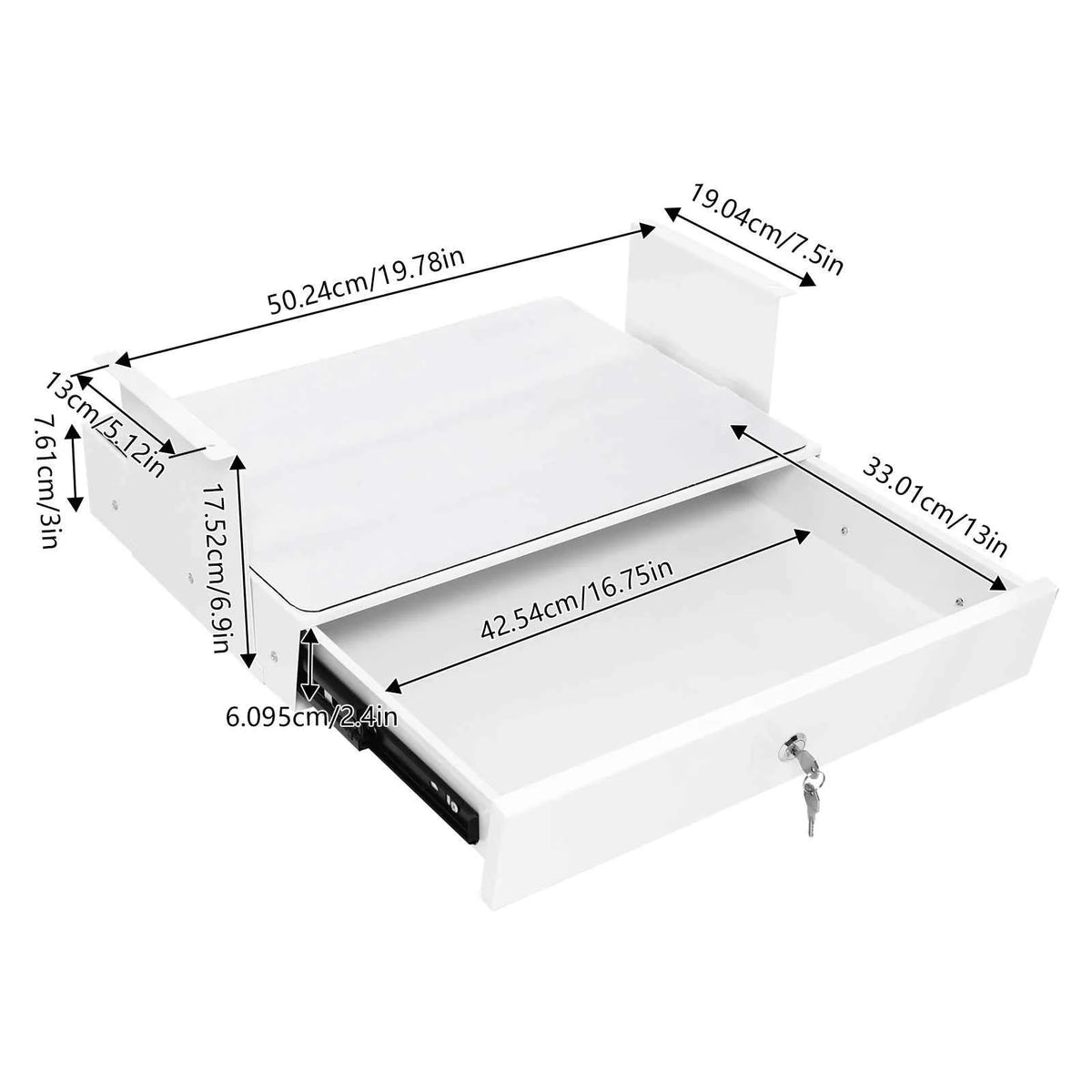 Under Desk Sliding Pull-Out Drawer with Lock & Computer Pad, Under-Mount Storage Organizer for Desks, 18x14x6.9in, White
