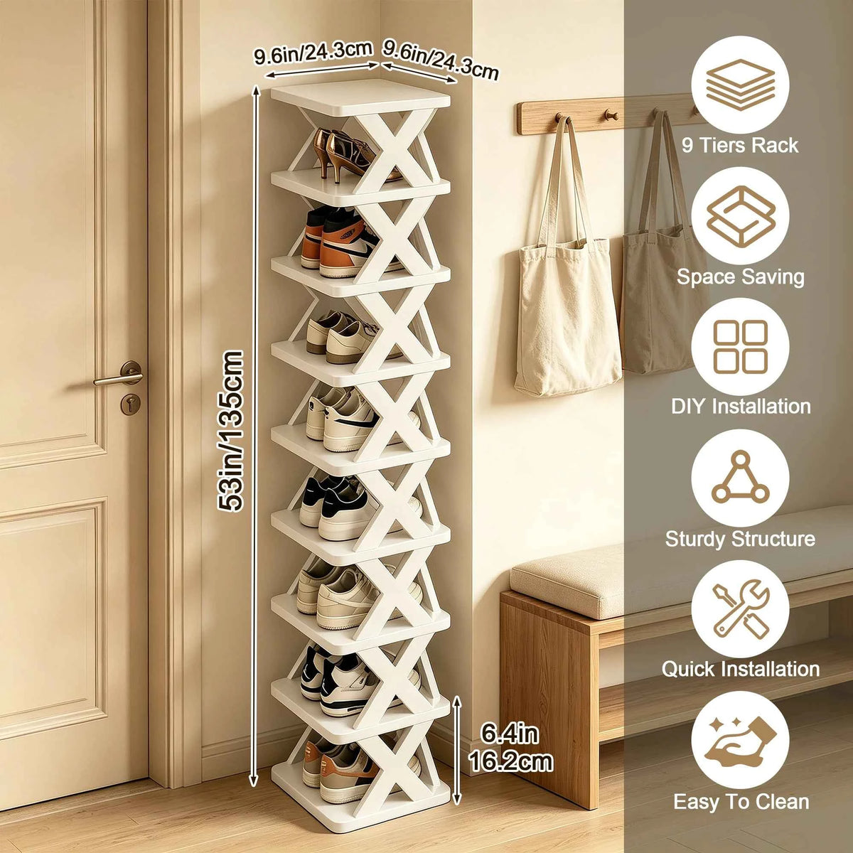 Quick Assembly No Tools  Shelf, Vertical Multi  Organizer for Small Space. Foldable