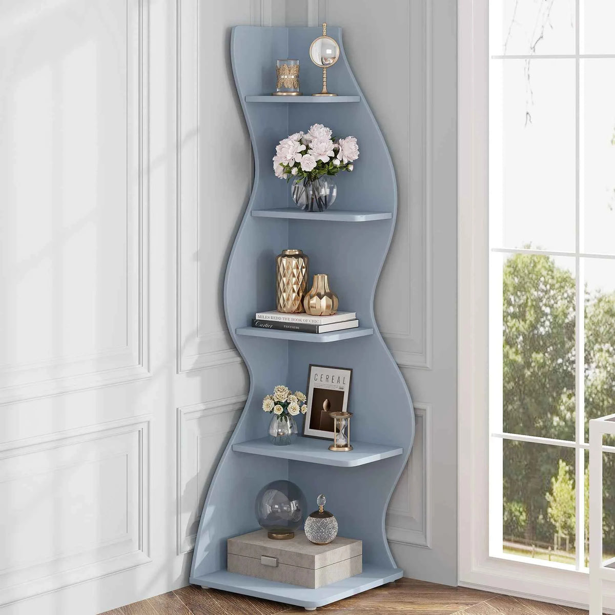 Tribesigns Corner Shelf, Stylish 5-Tier Corner Bookshelf,  Storage Rack. Plant Stand