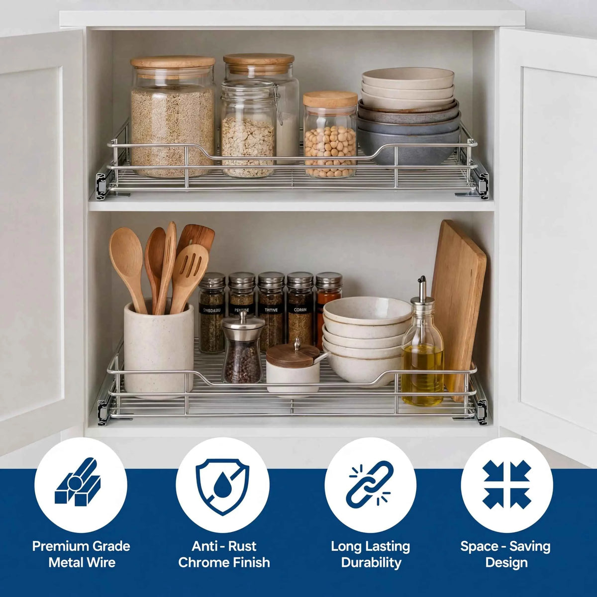 Pull Out Cabinet Organizer, It Is Heavy Duty. With A Full Extension Slide Out.