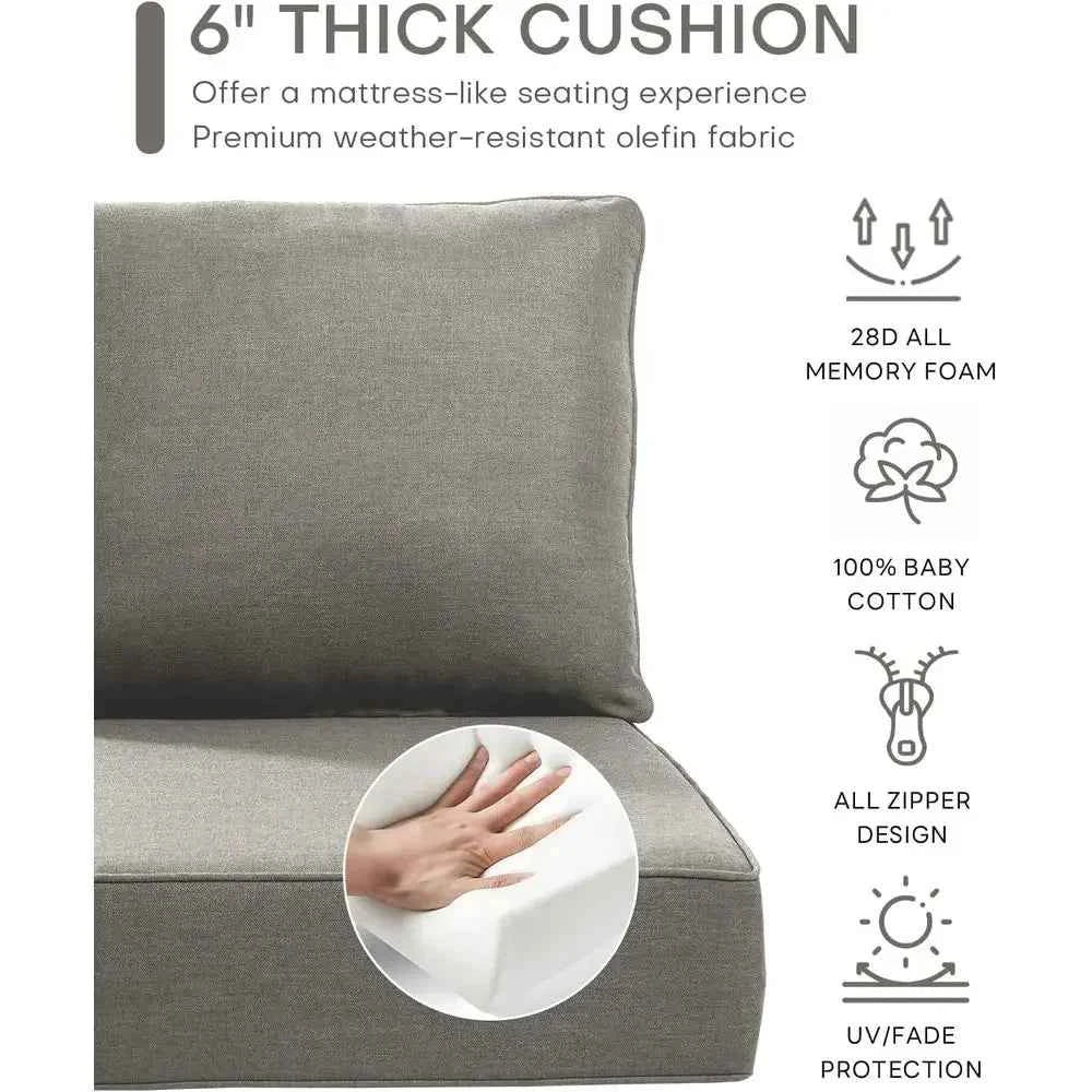 24x24x6 Outdoor Cushions, 5-Piece Patio Furniture Set, Water-Resistant Pillows, Dining Rocking Swivel Chairs, Loveseat, Couch