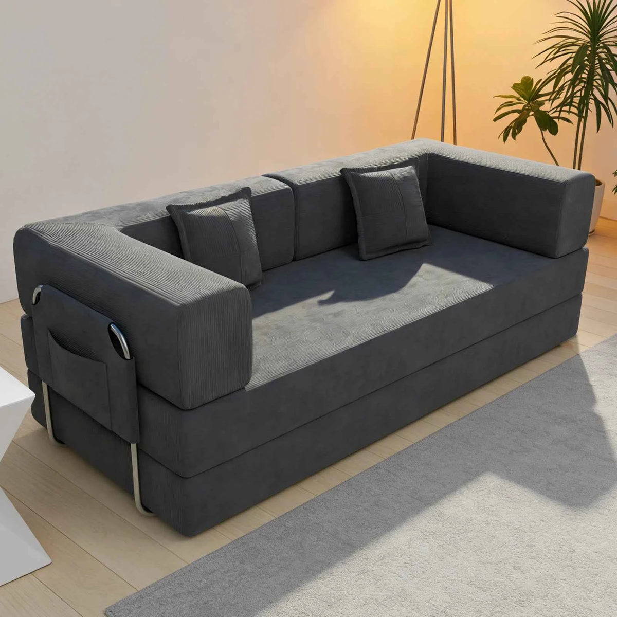 78.7" Convertible Sleeper Sofa Bed, Modular Corduroy Foldable Futon Loveseat, Compression in Box with Fixed Frame, Removable Armrests & Backrest, No Tool Assembly.
