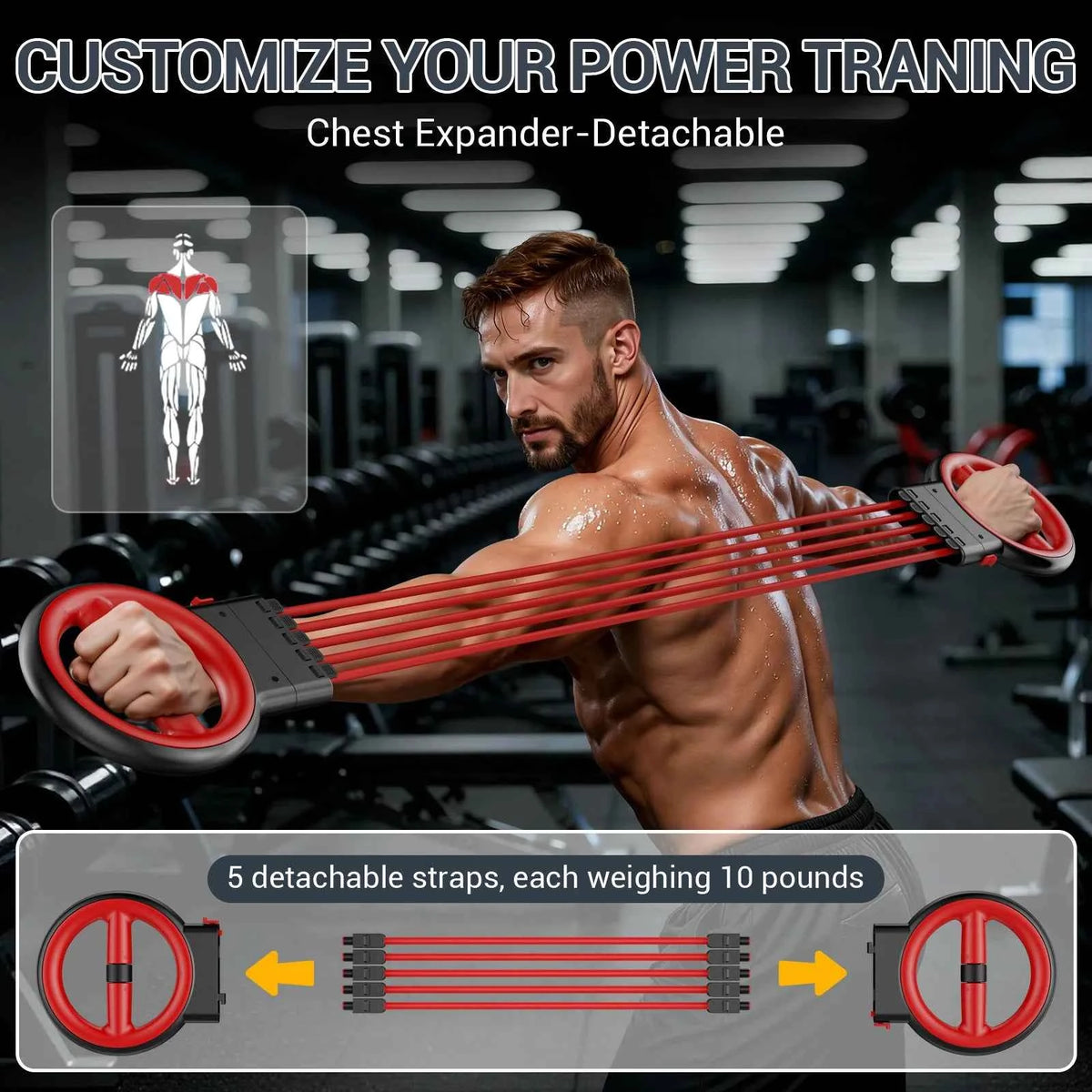 3-in-1 Upper Body Strength Trainer - Detachable Rotator Burn Machine, 360°Hand-Crank Forearm Trainer & Resistance Band, Portable Home/Gym Equipment for Men & Women