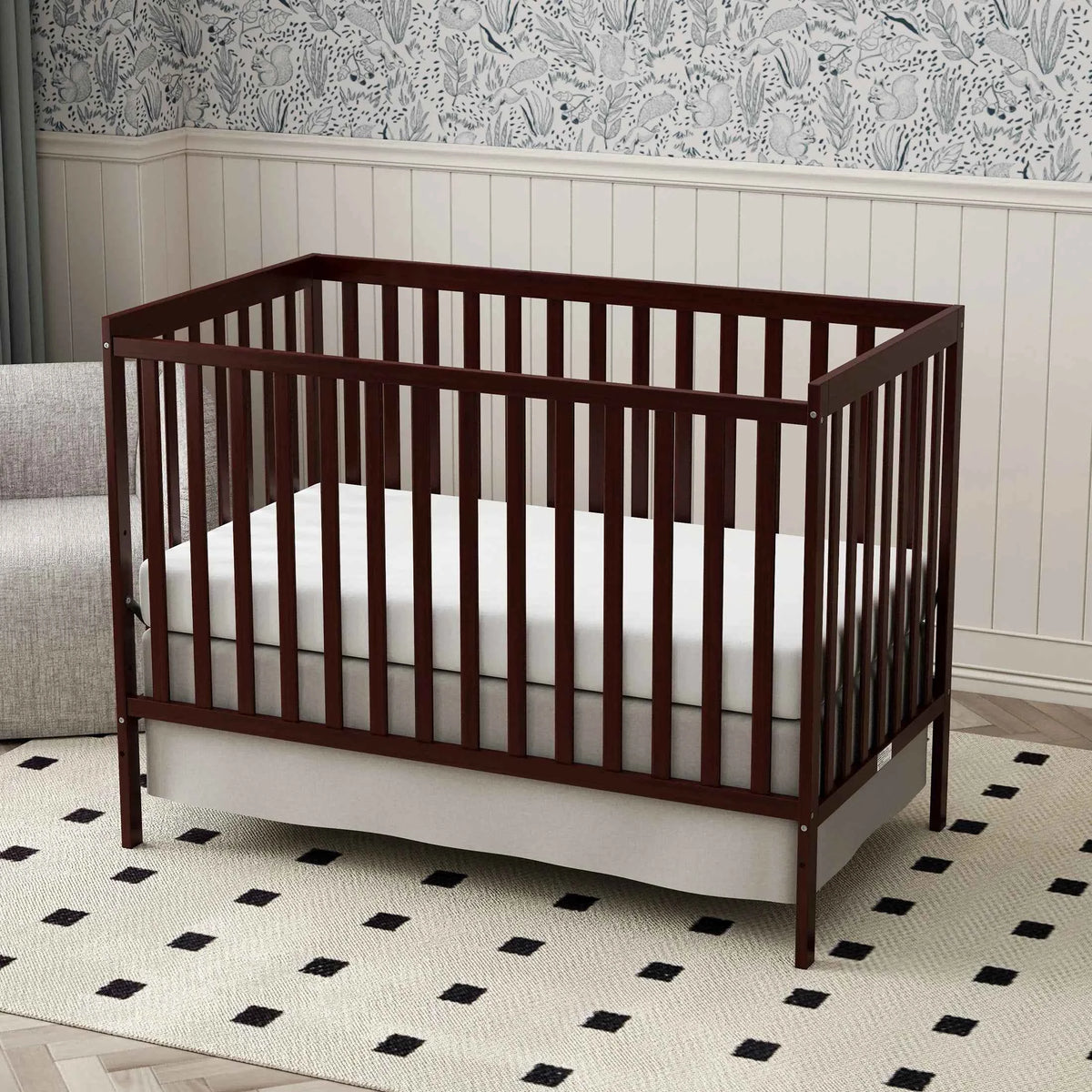 5-in-1 Convertible Baby Crib, Wooden Nursery Crib Converts to Toddler Bed Daybed and Full Size Bed, 3 Adjustable Mattress Positions, Non-Toxic Finish