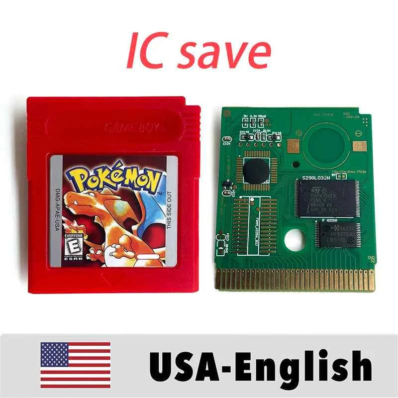 USA IC Save cart Pokemon Crystal, Red, Blue green,Yellow, Gold, Silver, Game Cartridge for GBC