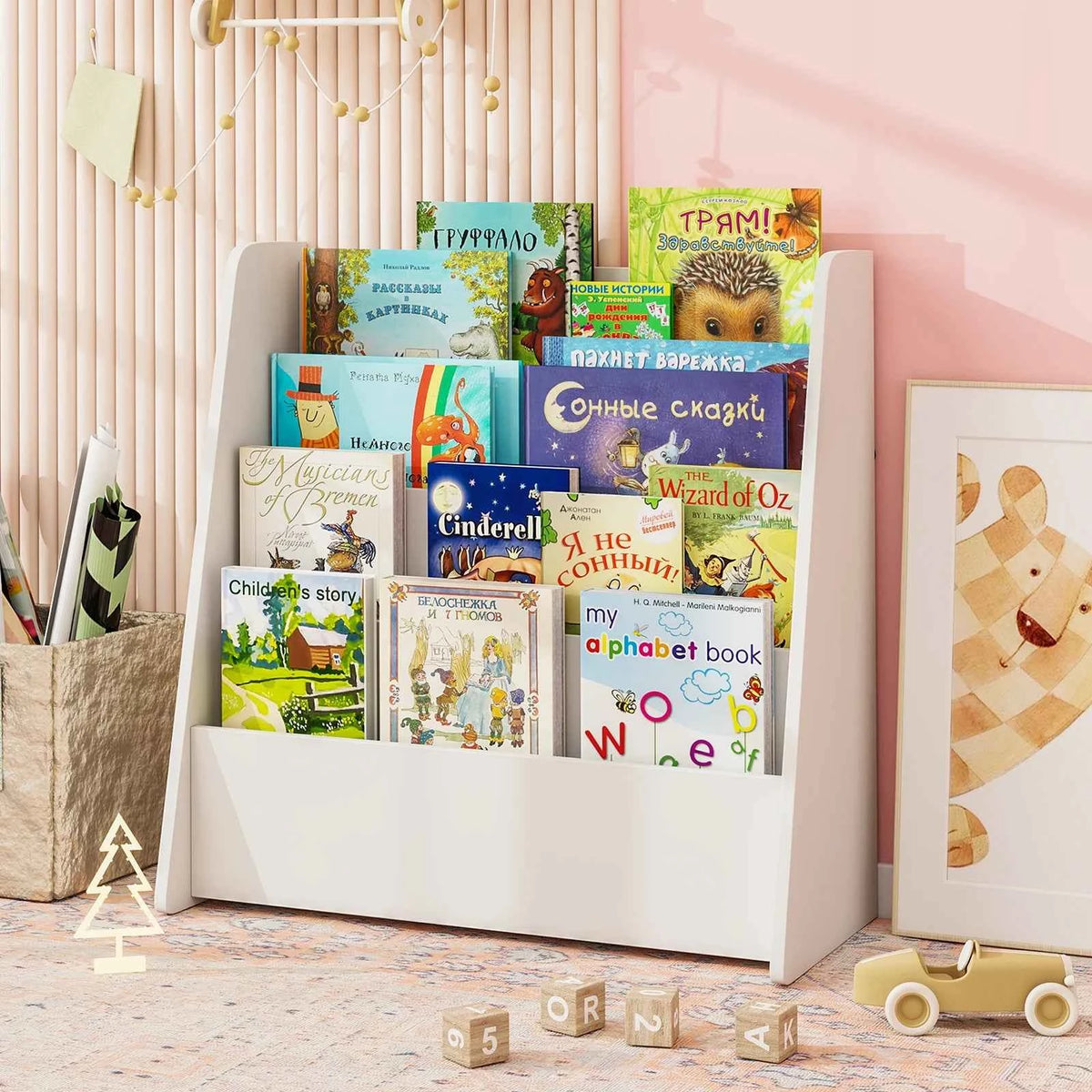 4-tier Kids or Toddlers Wooden Bookshelf  w/ Deep Shelves. Natural