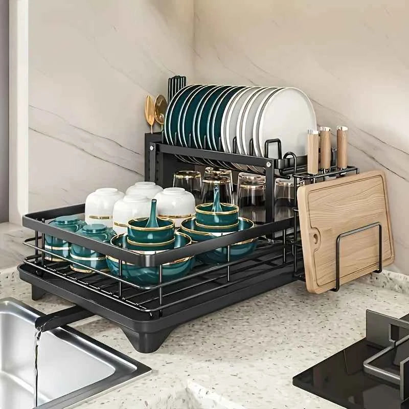 Commercial-Grade Dish Drying Rack – 2-Tier Stainless Steel with Water Catch Tray, Rust-Proof for Home or Business