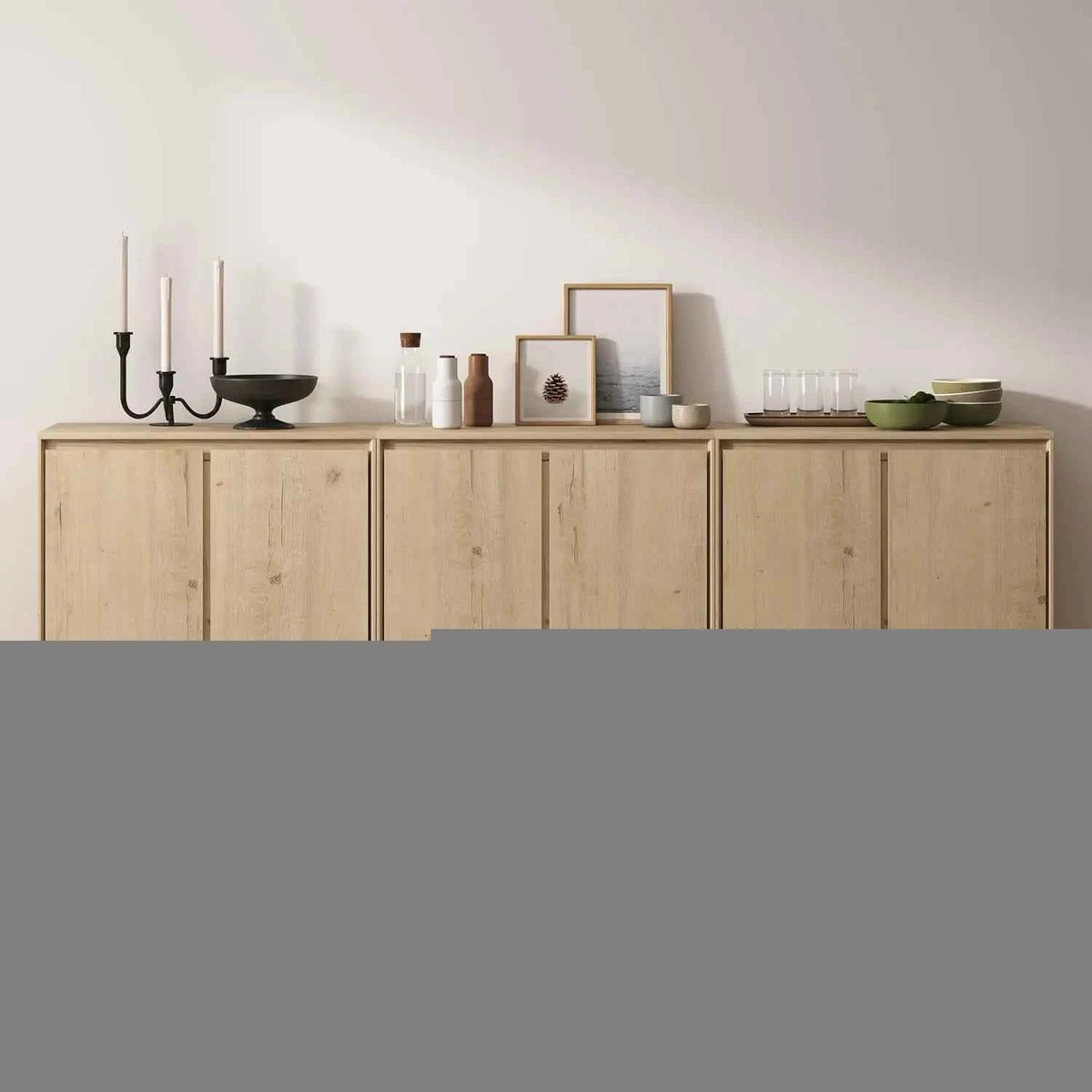 3 PCS Sideboard Buffet Cabinet, Handle-Free Design & Adjustable Shelves for Storage, Custom