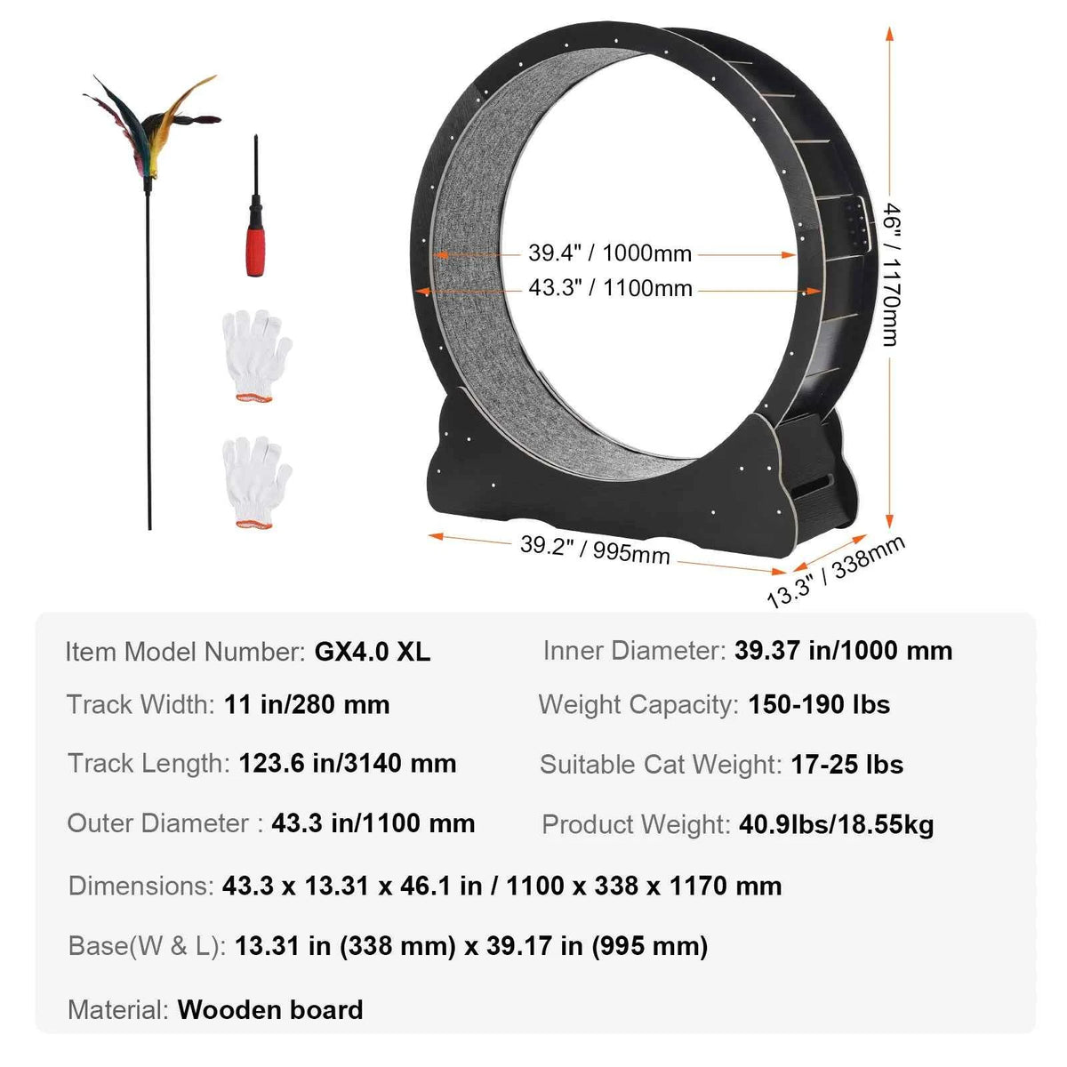 Wooden Exercise Wheel for Indoor Cat .Running Wheel with Detachable Carpet& Cat Teaser