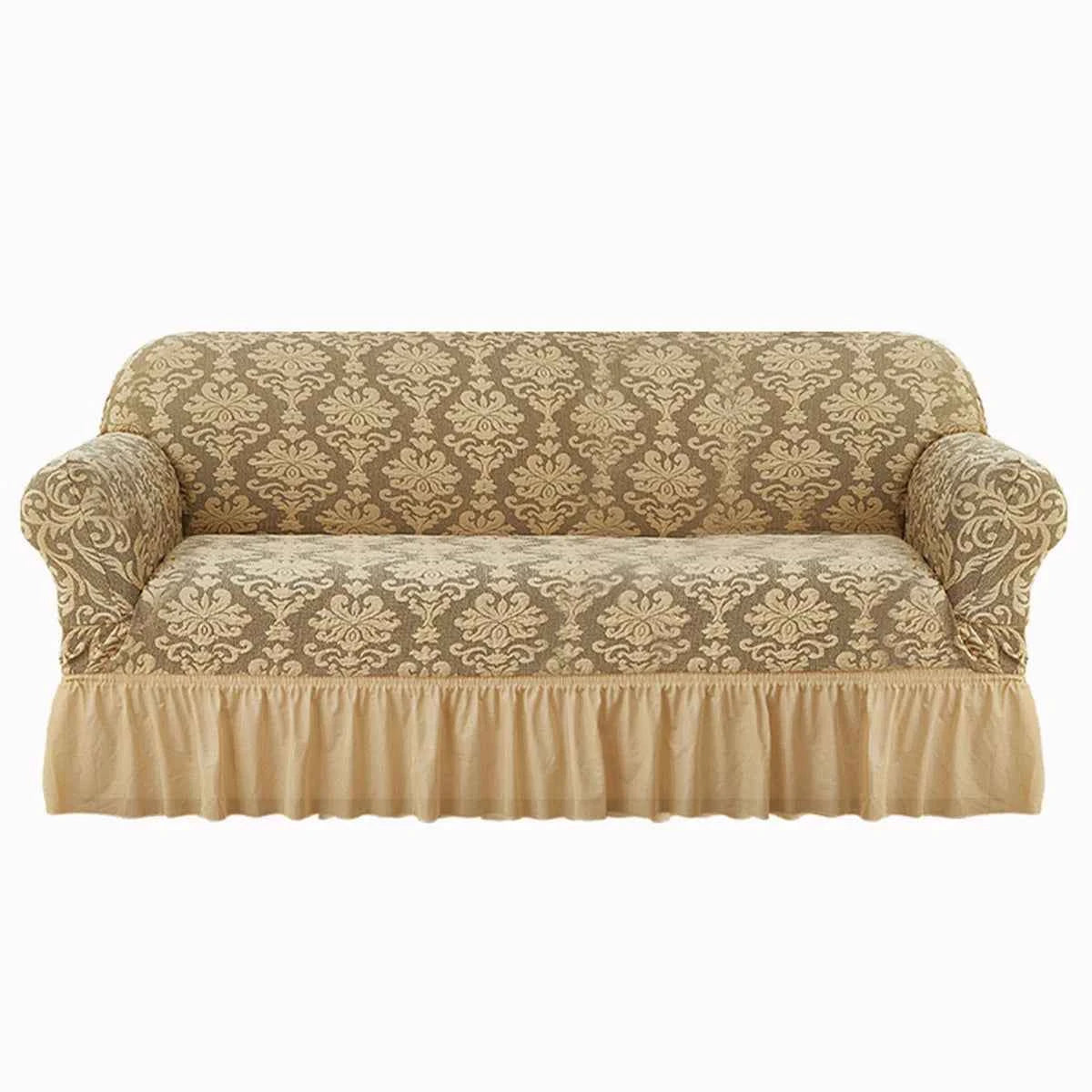 1pc European Jacquard Non-slip Sofa Slipcover with Skirt. Relief Embossed Sofa Covers