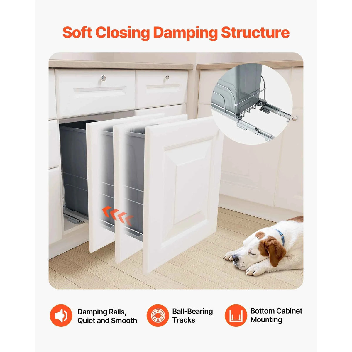 SucceBuy Pullout Trash Can for Kitchen Cabinets w/Heavy Duty Metal Soft Close Sliding System and Door Kit for Sink Under Counter