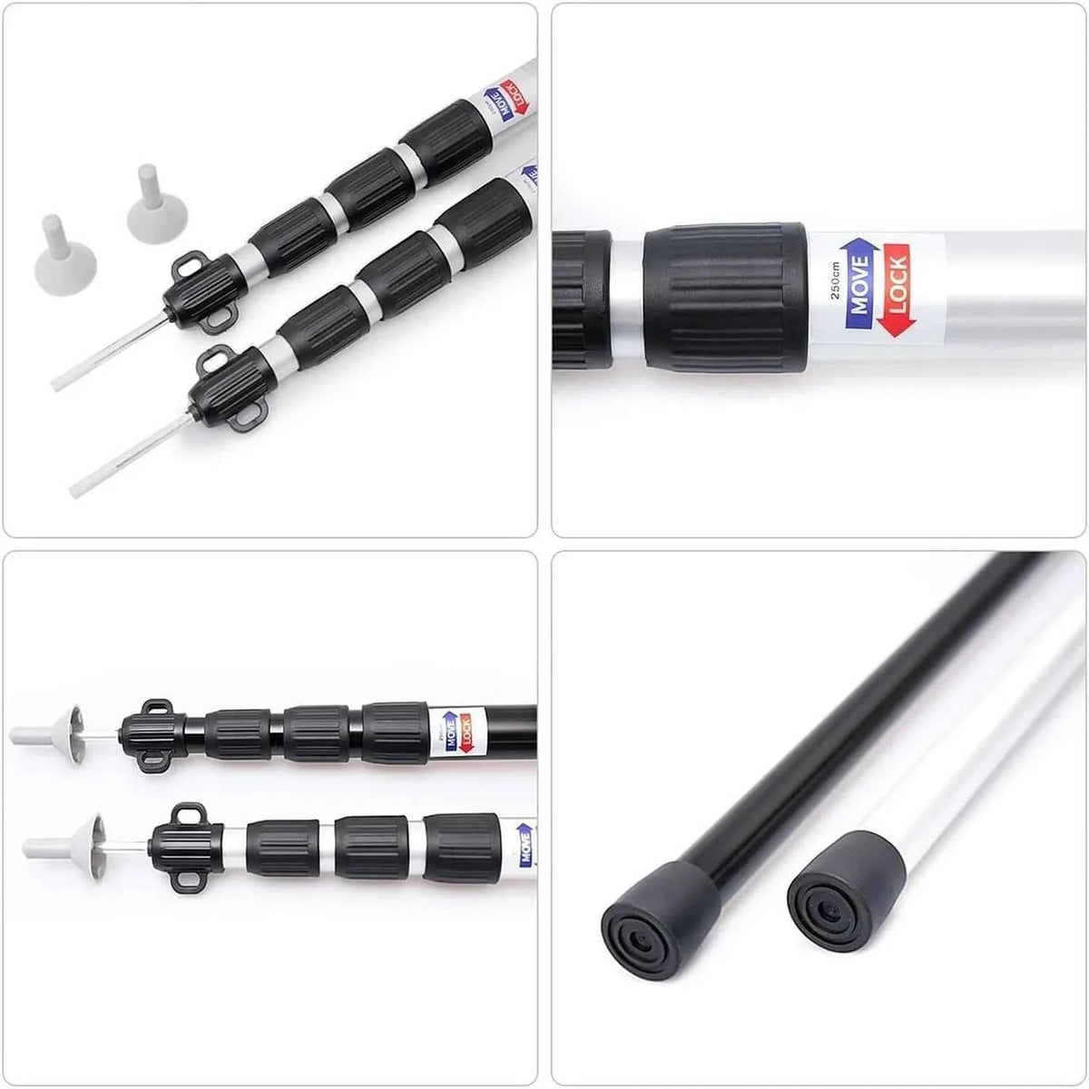 Adjustable Aluminum Telescopic Canopy Poles. Heavy Duty Wind Resistant Camping Awning Support Rods