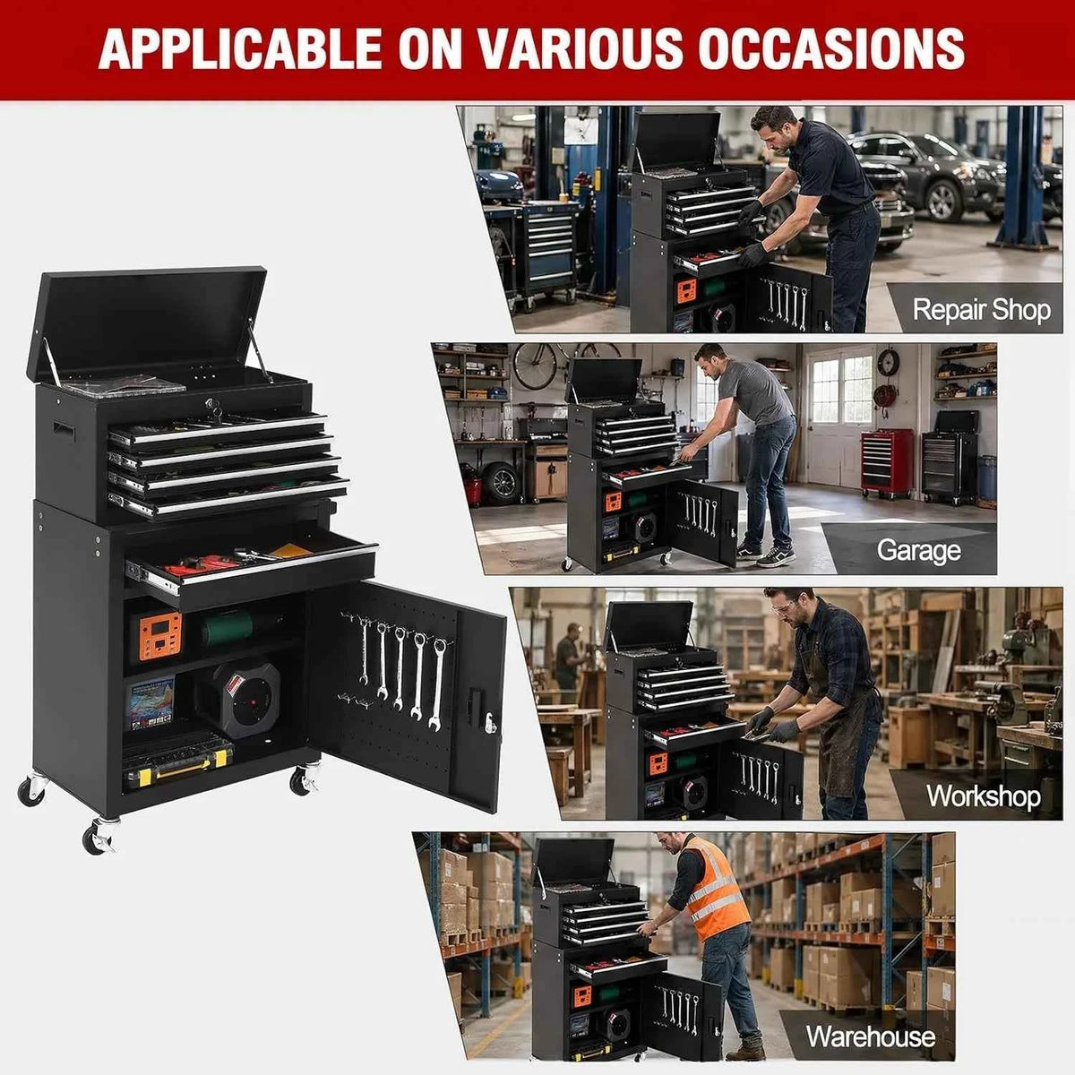 5 Drawer Rolling Tool Cabinet with Lockable Detachable Tool Box, Steel Tool Storage Organizer with Swivel Wheels,