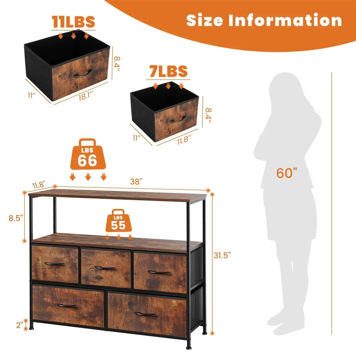 JHK Cabinet  With 5 Drawers. Storage, Multilayer Space Saving Cabinet Of Home Furniture