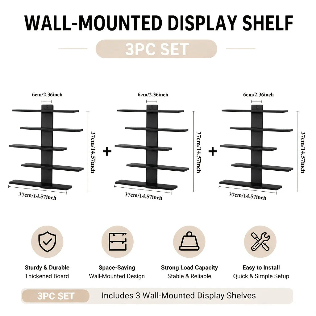 4-Piece Set of Collectible Floating Wall Racks, Multi-Tiered Wall Shelving Units, Versatile Display Stands, Suitable for Office and Home Decor, Ideal for Storing Statues and Small Figurines, Decorative Shelves, Functional Sto