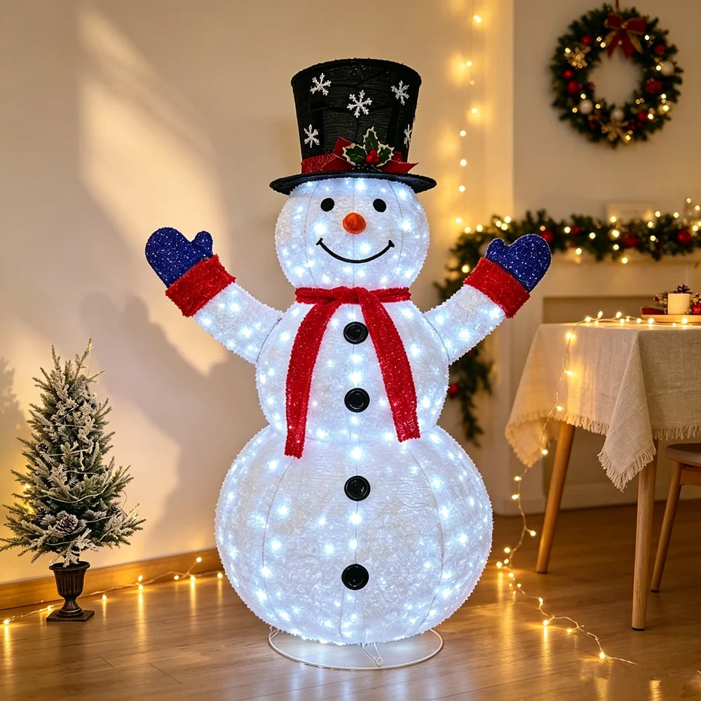 3D Christmas Collapsible Snowman,  200 LED with Cool White Light for Christmas, Indoor, Outdoor Décoration