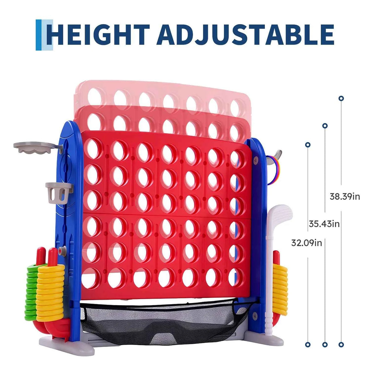 4-in-1 Giant Connect Game Set, Adjustable Height, Basketball Hoop, Ring Toss and Net Jumbo Outdoor Yard Game for Families Events