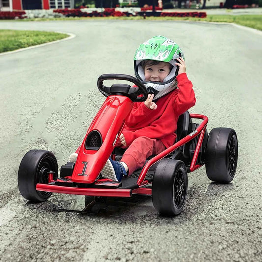 24V Electric Go Kart For Kids Ages 8+, 2x300W Drift Racing Ride On Car With 9Ah Battery, Music Horn, EVA & Nylon Wheels