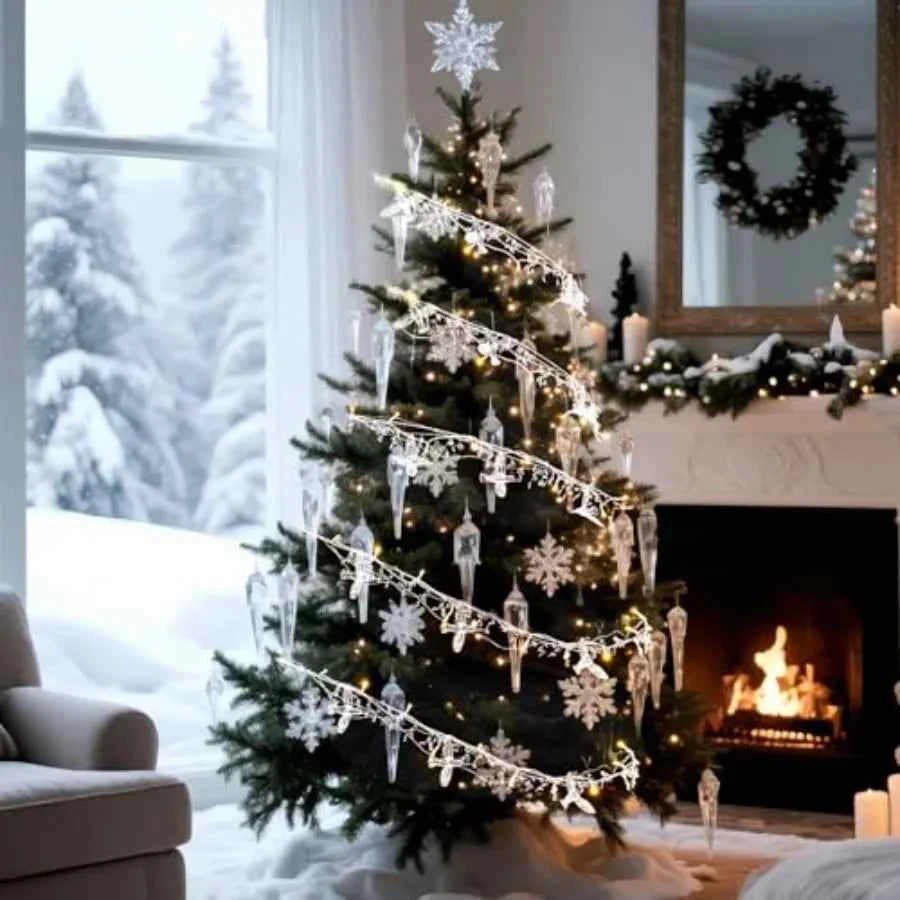 Acrylic Crystal LED Christmas Tree Decor With Fairy Garland Strands with Acrylic Hummingbird. Iron Wire 90 Waterdrop Beads.