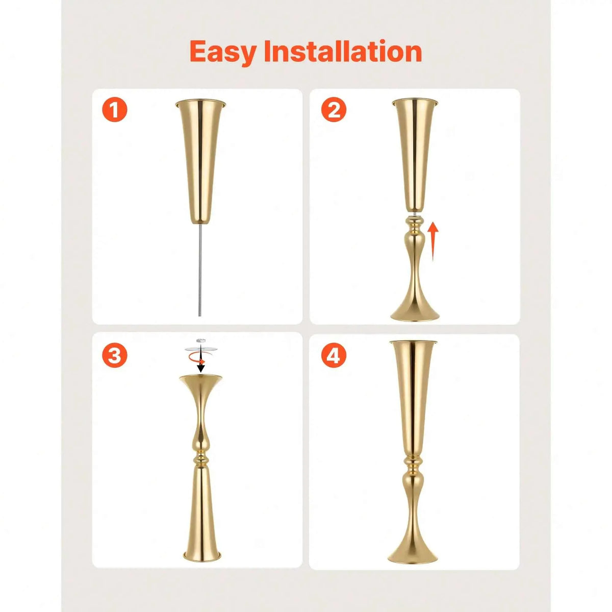 12 PCS Wedding Flower Vase, 21.7 In Tall Trumpet Flower Table Centerpieces, Banquet Vases Easy Installation, Electroplated Versatile Arrangement Stand For Party Events, Home Decor, Reception, Gold