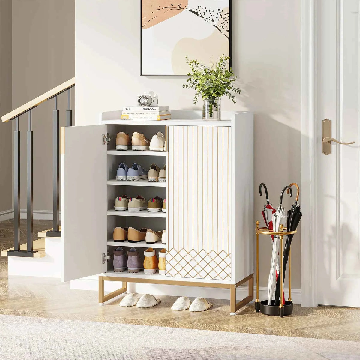 Tribesigns  Cabinets with Doors, 5-Tier Rack, Wood Storage Cabinet.