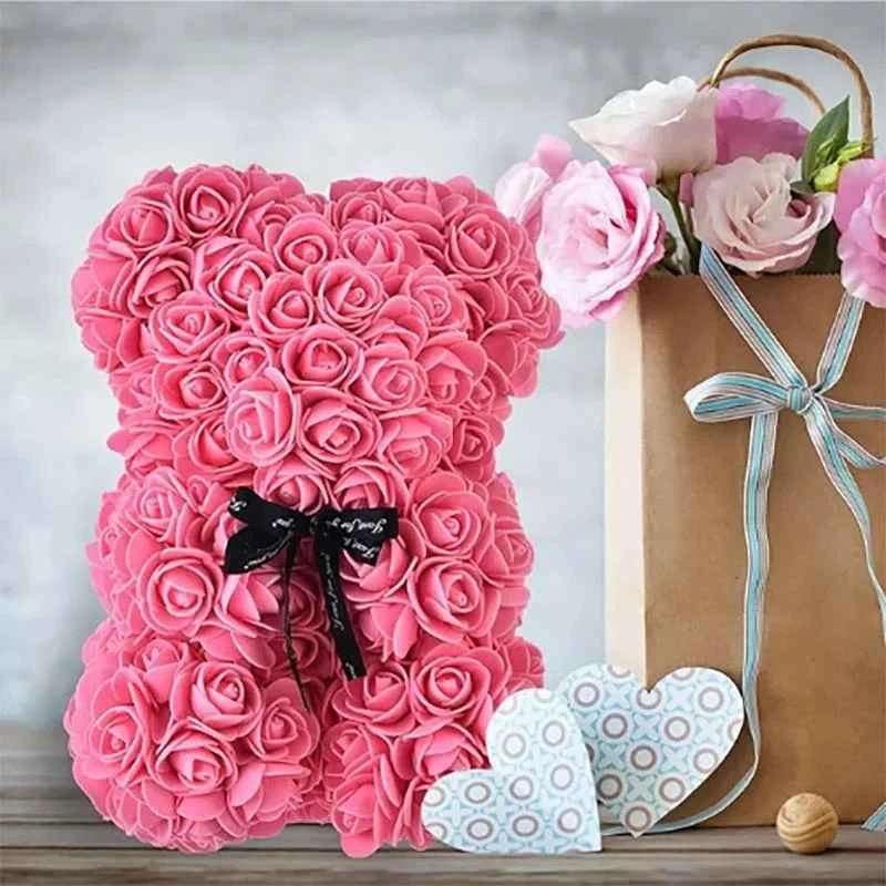 25cm Artificial Teddy Rose Flower Bear with Box. Romantic Valentines Day Gift, Girlfriend,  Anniversary, Wedding Party, Supplies