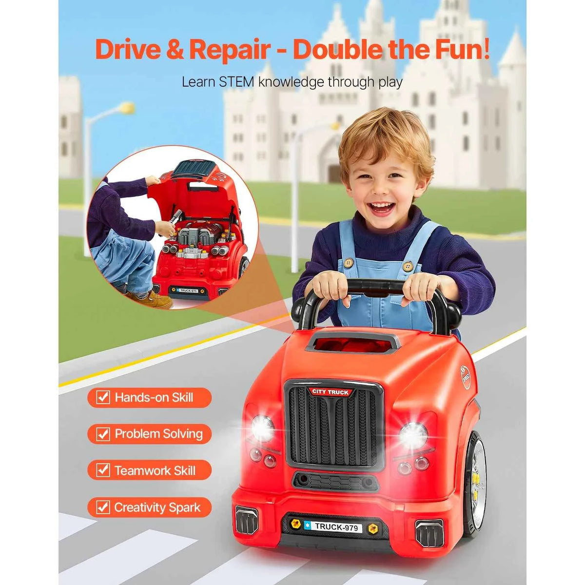 SucceBuy 60 Pcs Kids Mechanic Car Repair Set with Removable Parts & Horn. Workshop Set Engine Toy for Toddler & Children