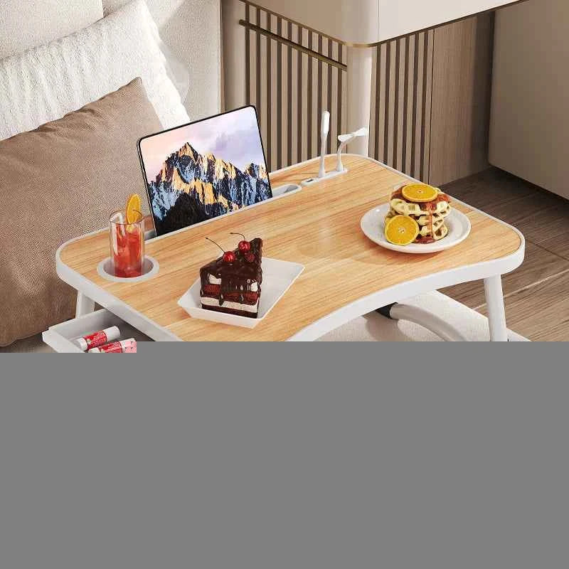 Portable & Foldable Laptop Table with Storage Drawer, Tablet Slot, & Cup Holder.