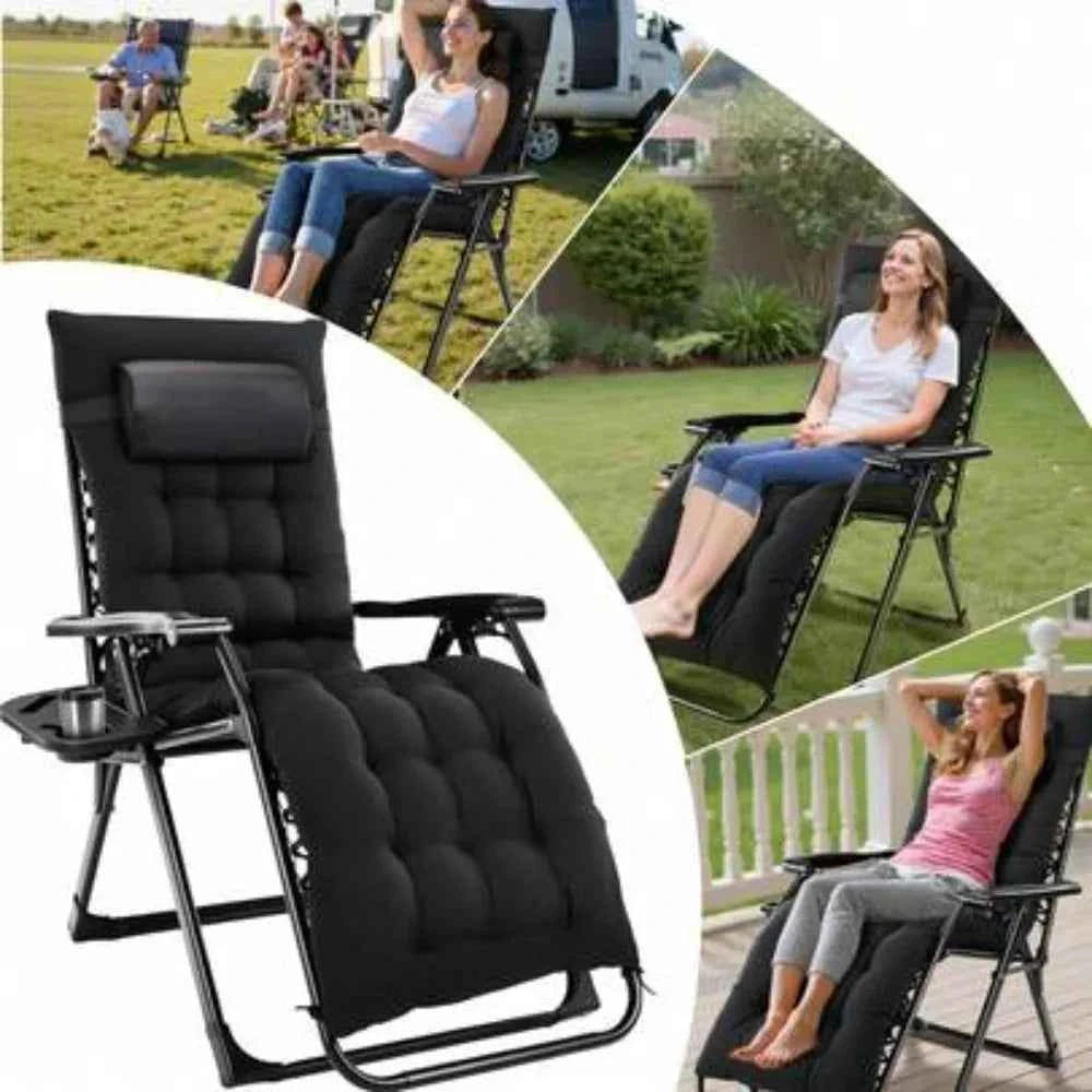 Zero Gravity Chair with Removable Cushion and Cup Holder. Padded  Portable Folding Lounge Chair with Headrest. Locking Positions. Adjustable Reclining for Adults. Heavy Duty Support Indoor & Outdoor Use