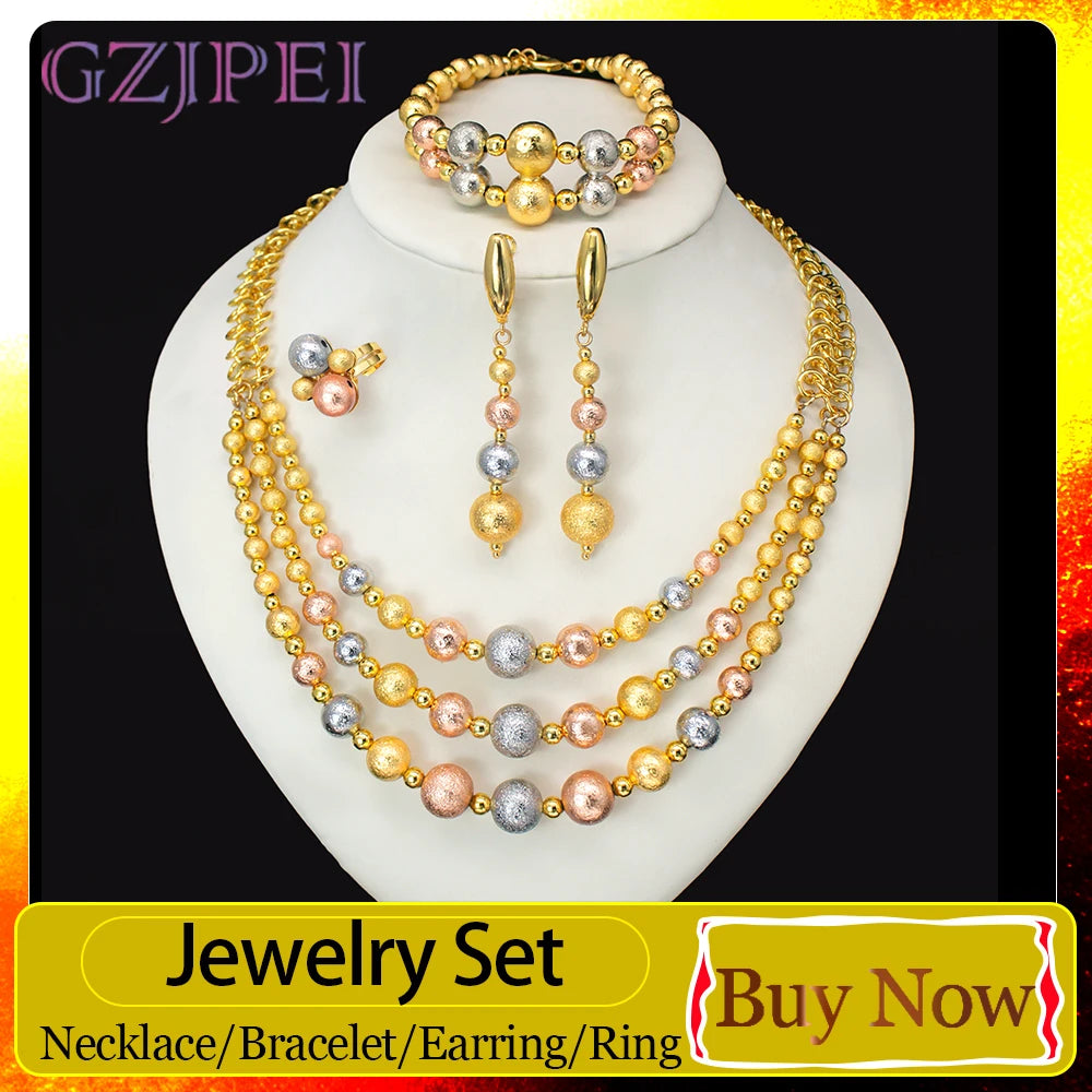 GZJPEI 4 Pcs/set 2026 Fashion Women Jewelry Set. Multi Layer Three Tone Beads Jewelry Accessories For Lady, Birthday Gifts