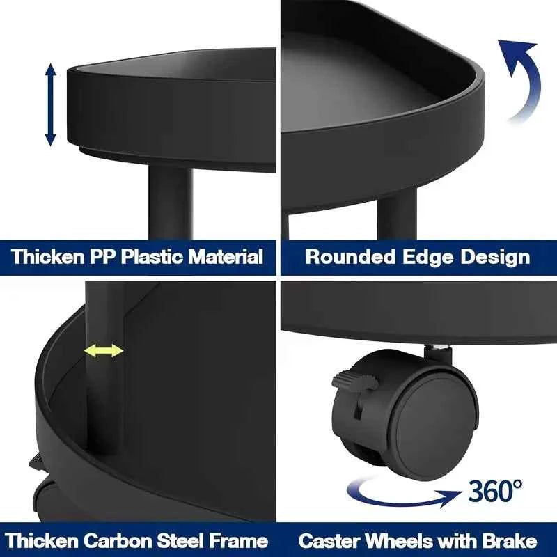 Multifunctional 2-Tier Round Side Table with Lockable Wheels, INS Style  Movable Storage Rack Cart,