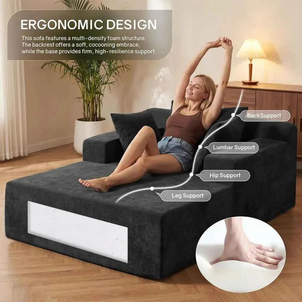 Oversized 66\" Chaise Lounge Chair. Chenille Cloud Reading Chair with 3 Pillows for Living Room or Bedroom