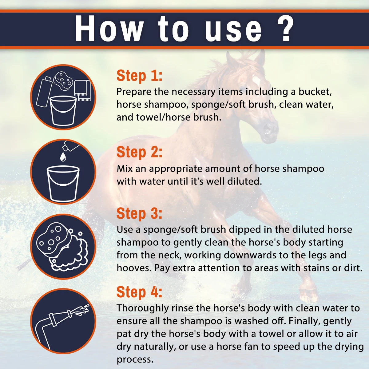 Horse Shampoo with Natural Plant Extracts, Deep Cleansing, Nourishing, Moisturizing for Smooth Coat & Adds Shine. Equestrian Grooming