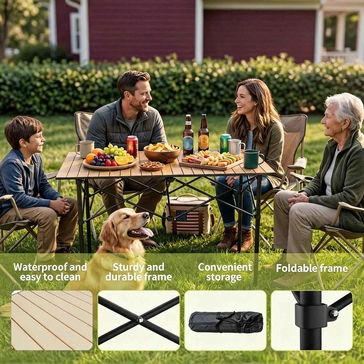 47x28x30in Folding Camping Table, Portable Aluminum Roll Up Table With Carry Bag, 110lb.