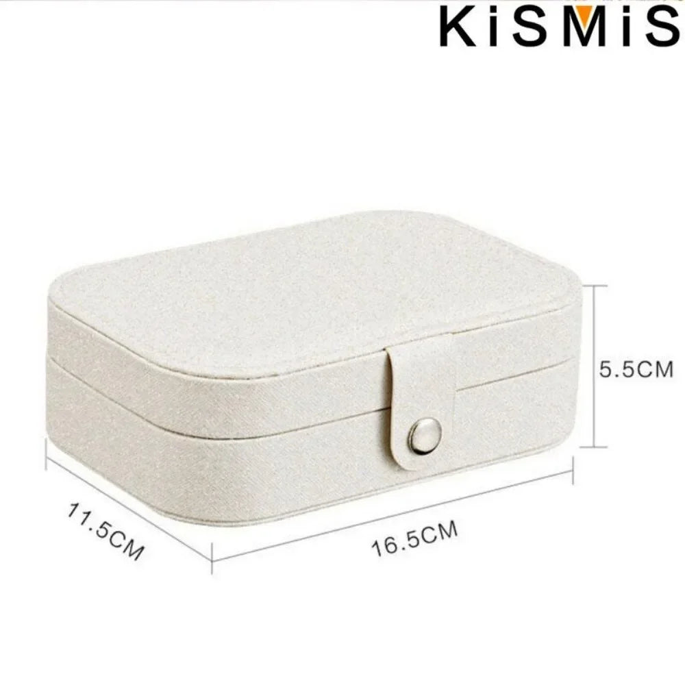 PU Leather Travel Jewelry Box. Portable Small Storage Organizer for Earrings, Rings, Necklaces. Case for Daily Home Use. Secure Zipper Closure. Elegant Minimalist Design Compact Travel Accessory