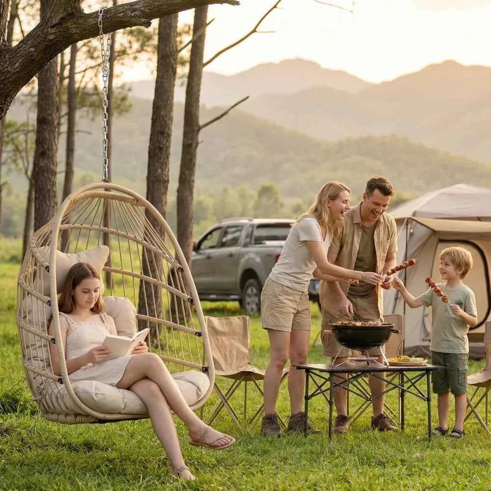 Patio Wicker Swing Egg Chair with Padded Cushion, 350 Lbs Capacity for Indoor or Outdoor Balcony Use
