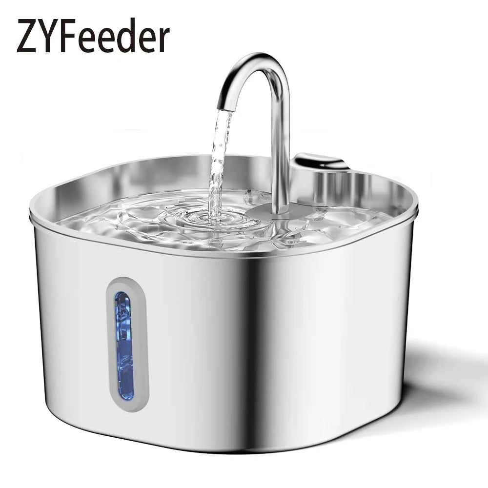 2.2L Automatic  Water Fountain that is  Stainless Steel for Pets  with Window （No 5V 1A Plug）