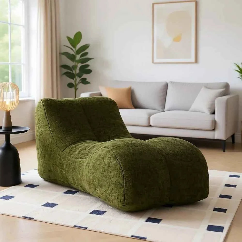 Curved Back Upholstered Recliner, Modern Bean Bag Sofa Lounger, Comfortable Lazy Chair for Bedroom, Apartment