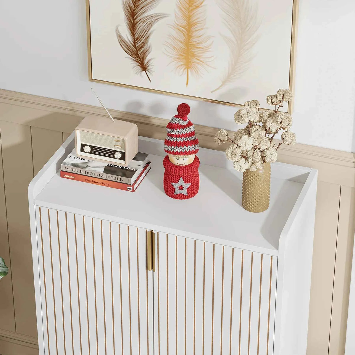 Tribesigns  Cabinets with Doors, 5-Tier Rack, Wood Storage Cabinet.