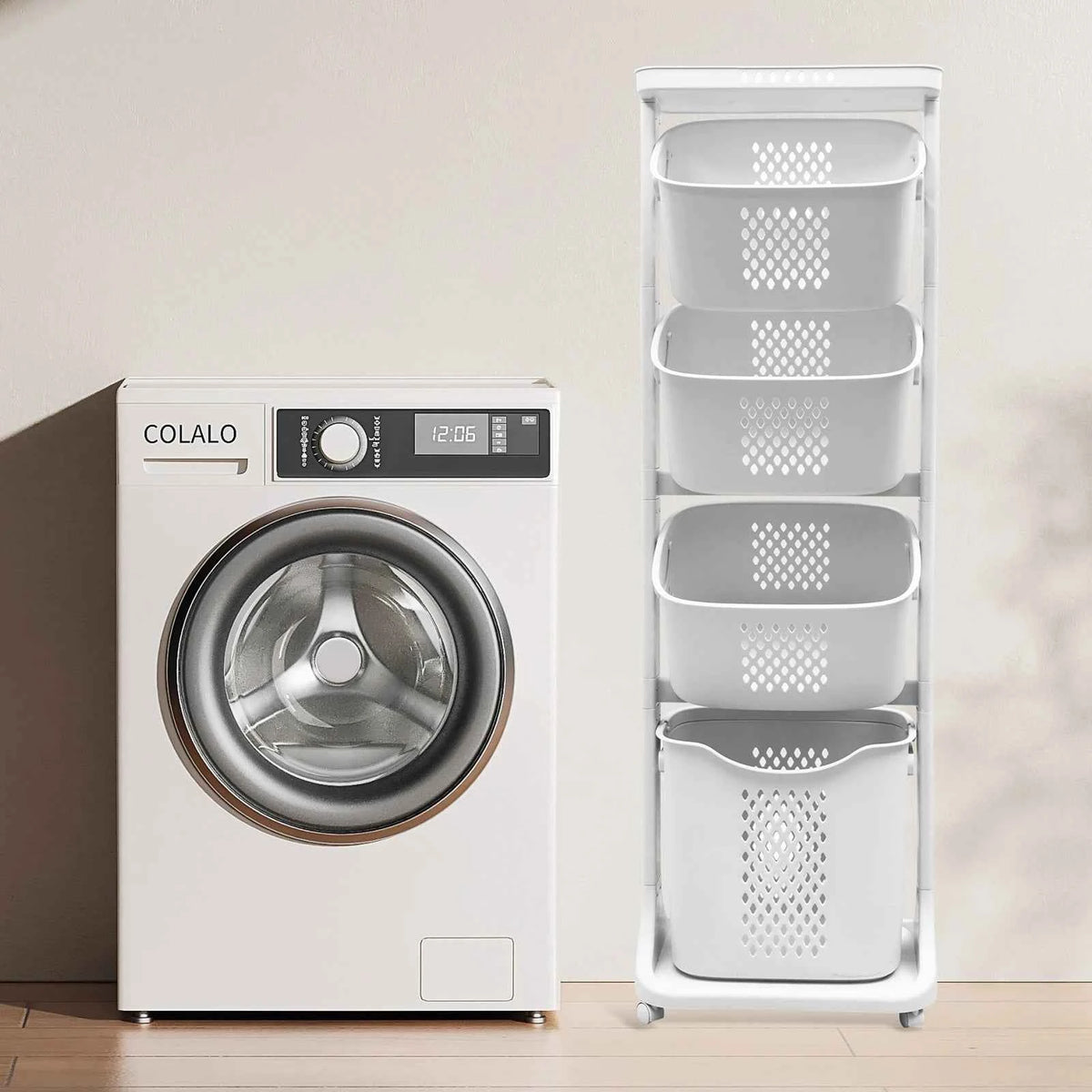 2/4 Tier Laundry Basket Cart. Removable Storage Buckets. Plastic Hamper with 4 Wheels. White