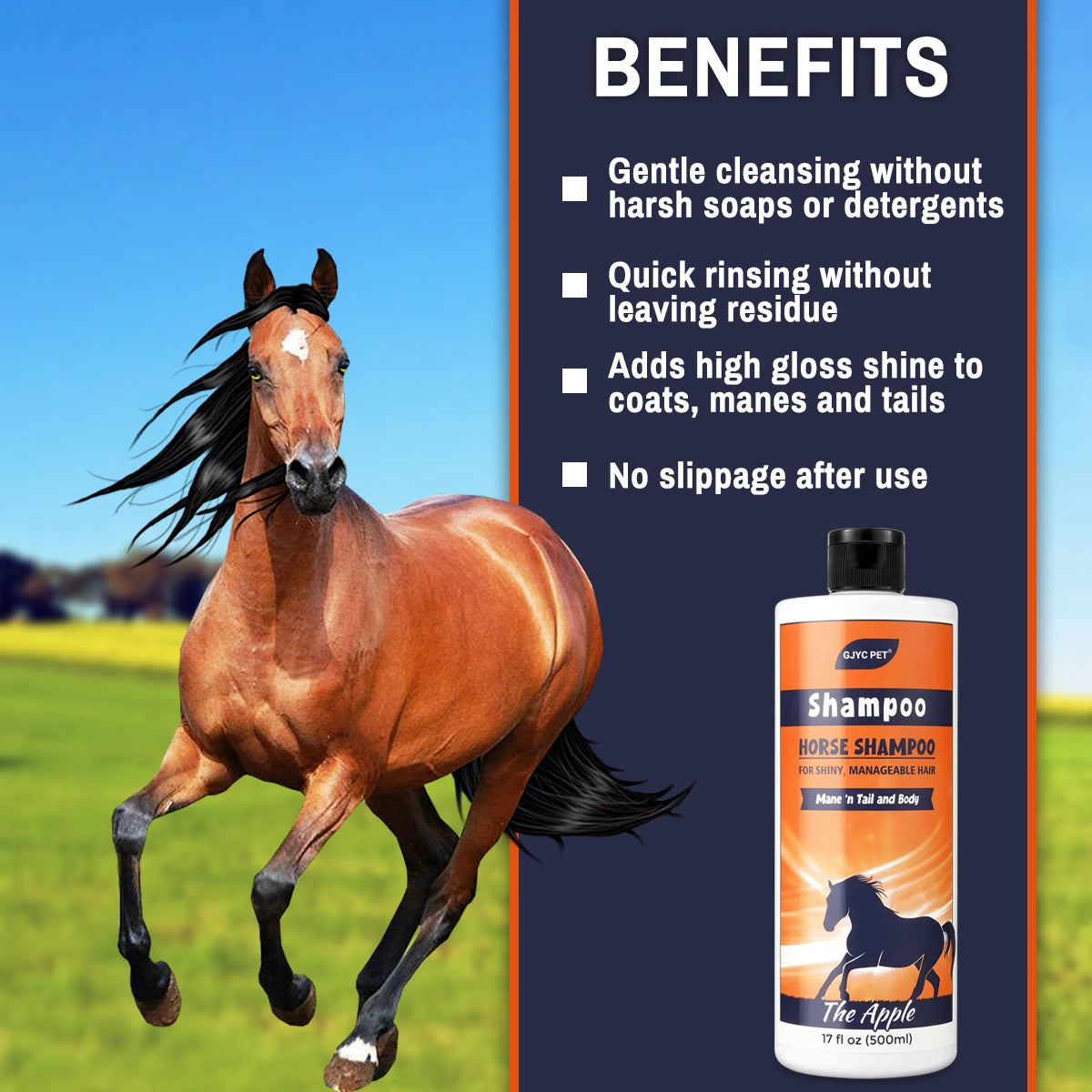 Horse Shampoo with Natural Plant Extracts, Deep Cleansing, Nourishing, Moisturizing for Smooth Coat & Adds Shine. Equestrian Grooming