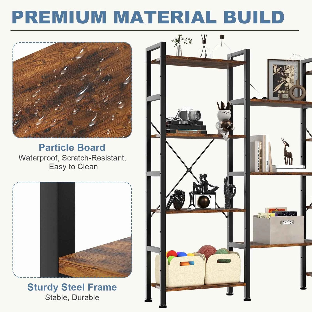 JHK 4 Tier Wide Display Bookshelf Combination. Adjustable Shelf Storage. Stable Frame with Graduated Shelves