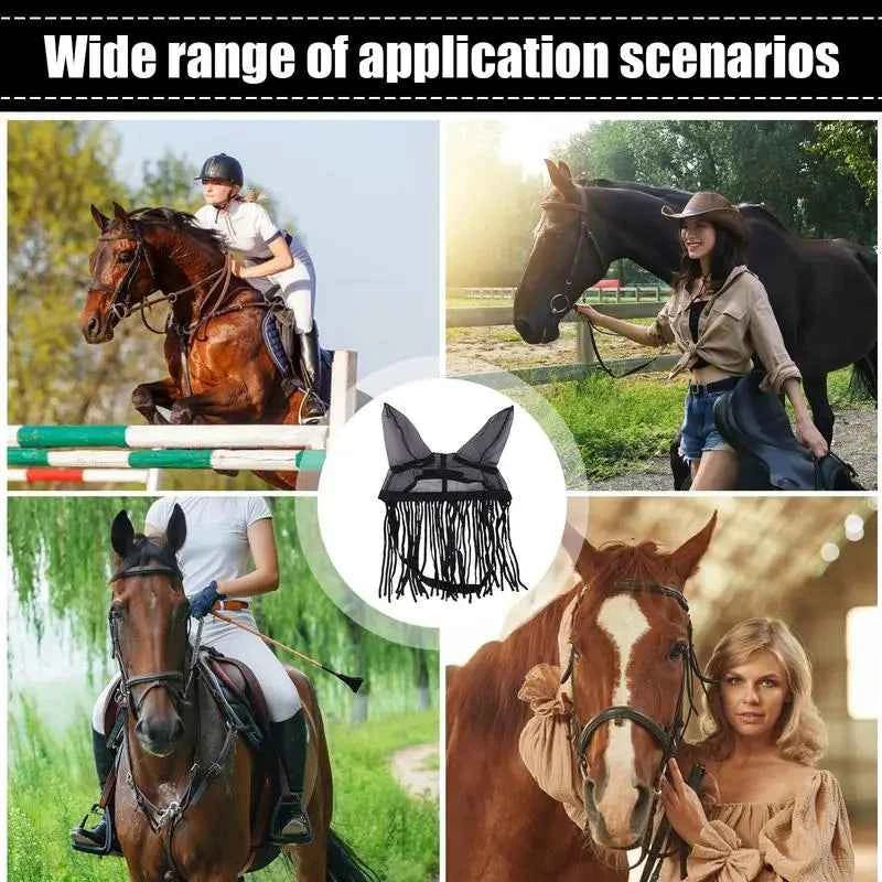 Horse Fly Cover With Ear Mesh. Adjustable with Tassels & UV Shield.